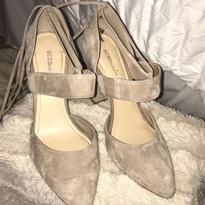 Lace up suede block heels